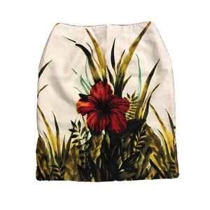 Silk Club Collection Vintage Women’s Floral Linen Pencil Skirt Sz.  10 Ivory